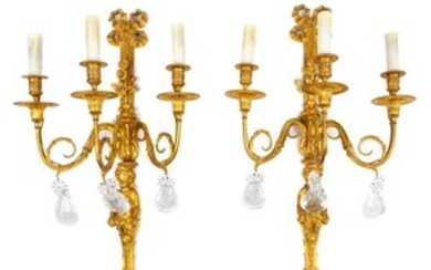 A Pair of Louis XV Style Bronze and Rock Crystal