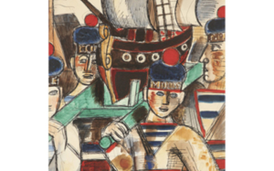 MARCEL GROMAIRE (1892-1971) Marins portant un bateau, 1931 Gouache, watercolour...