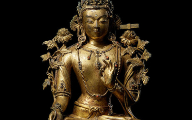 A rare Imperial gilt-bronze figure of Manjushri