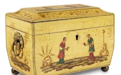 A Regency painted and chinoiserie decorated tea caddy early...
