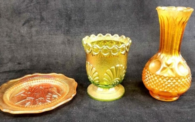Set of 3 Carnival Glass and Pressed Glass Items