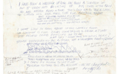 A set of Joe Strummer's handwritten lyrics for The Clash's "Cheapskates"