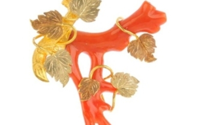 A set of late Victorian coral jewellery. The brooch