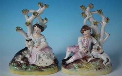 Pair Staffordshire figures : boy with dog & girl with
