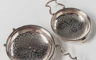 Two George II or III Sterling Silver Wine Strainers