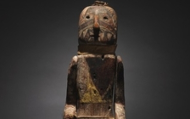 An unusual polychromed wood figure, possibly Zuni