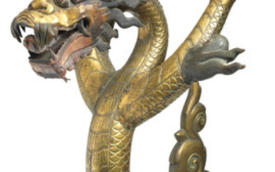 A very large imperial gilt-bronze repoussé model of a five-clawed dragon