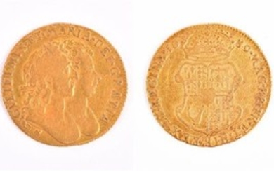 WILLIAM AND MARY, 1689-94. GUINEA, 1689. Obv: Conjoined busts right. Rev: Crowned shield. Ex-mount, the mount well removed...