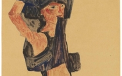 Egon Schiele (1890-1918), Kniendes Mädchen, sich den Rock über den Kopf ziehend