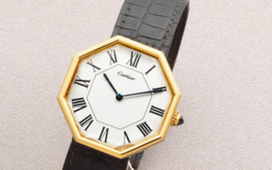 Jaeger-LeCoultre for Cartier. An 18K gold manual wind octagonal wristwatch