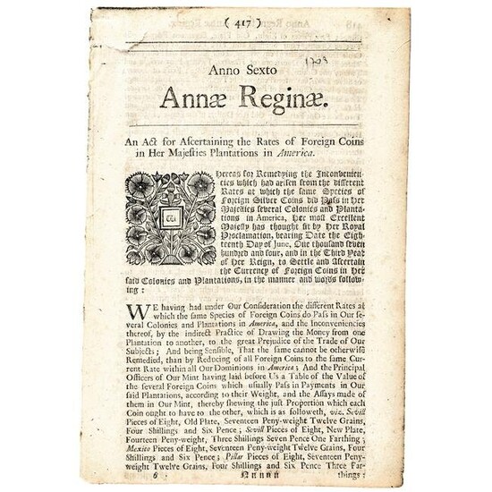 1704 ACT for Rates on Foreign Coins in America