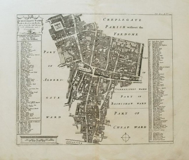 1720 Strype Ward Map of Barbican and London Wall Area