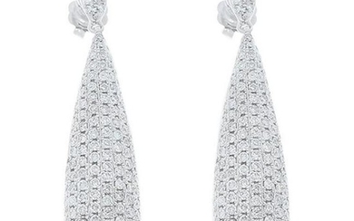 1.79 Carat Total Pave Drop White Diamond Earrings