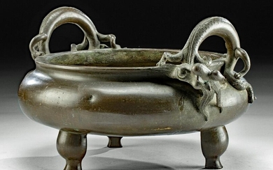 17th C. Chinese Qing Brass Censer with Dragons