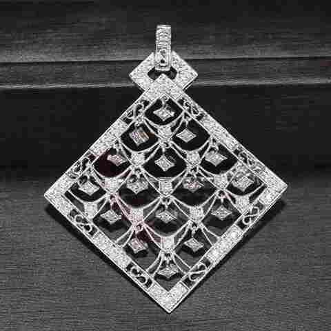 18K White Gold Japanese Antique Diamond Pendant