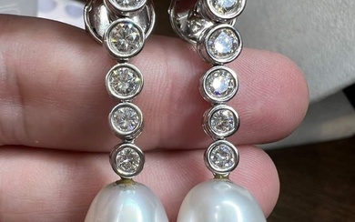 18K White Gold South Sea Pearl & Diamond Earrings