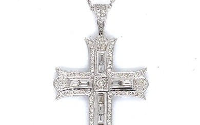 18K & 14K White Gold Diamond Cross Necklace