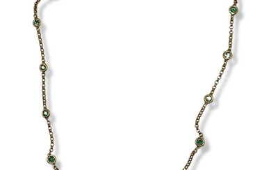 18kt YG, 1.50ct Colombian Emerald, 0.60ct Diamond & 1.20ct Round Emerald Necklace