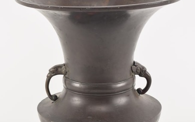 18th/19th century Chinese large bronze elephant handled vase with inscription on top rim. Slight