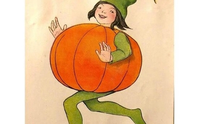 1914 Children's Book Lithograph, Pumpkin