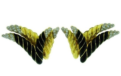 1980s David Webb Enamel Diamond Gold Earrings