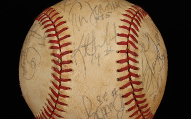 1986 Twins ONL Baseball Team-Signed by (19) with Tony Oliva, Kirby Puckett, Bert Blyleven & Billy Beane (PSA)