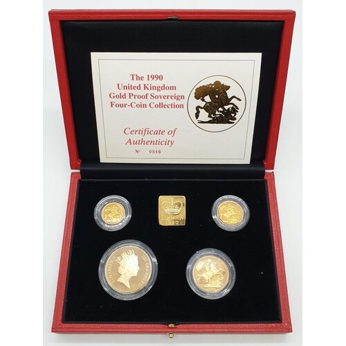 1990 UK GOLD PROOF SOVEREIGN 4 COIN COLLECTION TO INCLUDE A ...