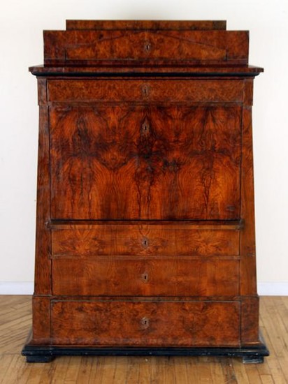 19TH C. BURL WOOD ABATTANT FULLY FITTED INTERIOR