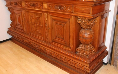 19th CENTURY WALNUT CARVED BUFFET WITH COLUMNS