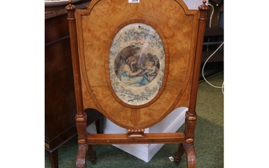 19thC French Walnut Adjustable Fire screen with original sil...
