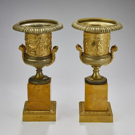 (2) Continental patinated and gilt bronze urns