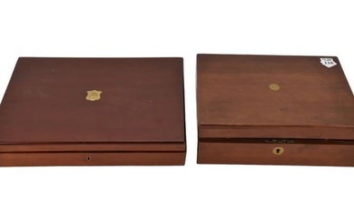 2 Lots, Cutlery Box with 12 pc. Fruit Set with Bone Handles and Mahogany Travel Writing Desk