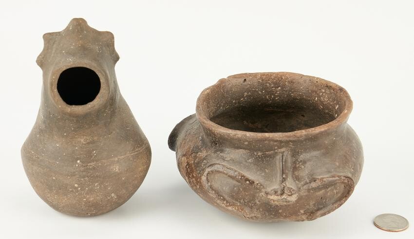 2 Mississippian Culture Caddo Effigy Pottery Items