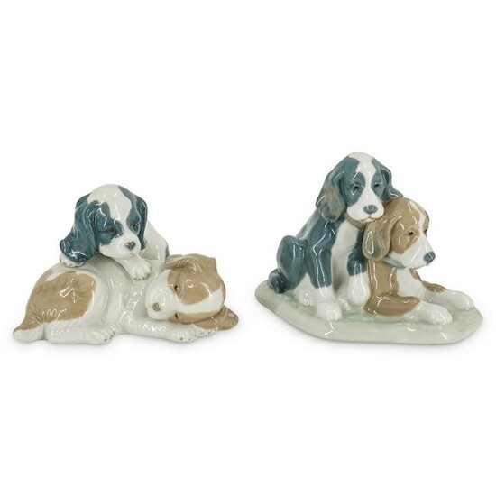(2 Pc) Nao Lladro Porcelain Dog Figurines