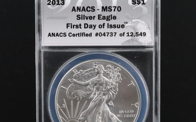 2013 ANACS MS 70 First Day of Issue U.S. Silver Eagle