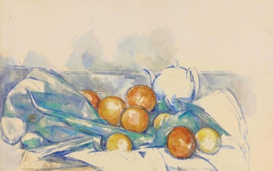 Paul Cézanne (1839-1906), Théière et oranges (La Nappe)