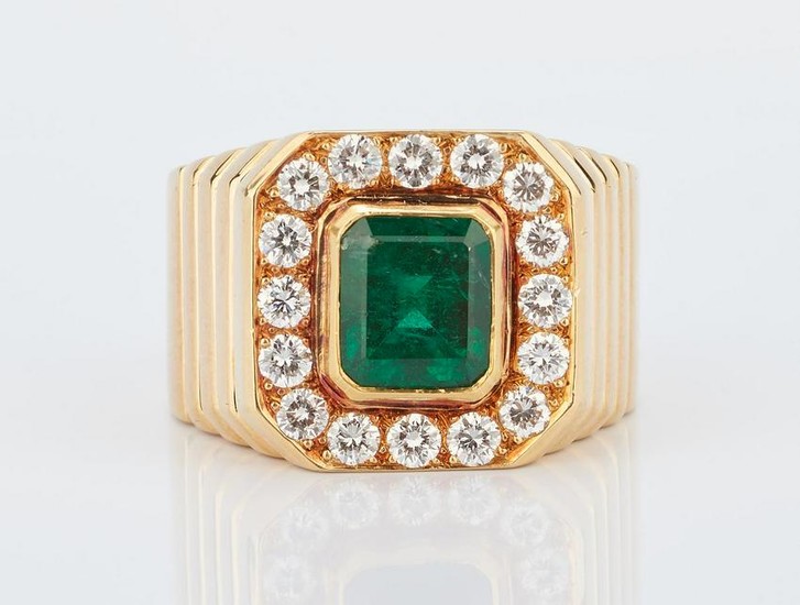 2.5 Carat Emerald and Diamond Men's Ring