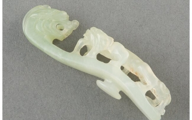 25016: A Chinese Carved Jadeite Belt Hook 2-3/4 x 0-3/4