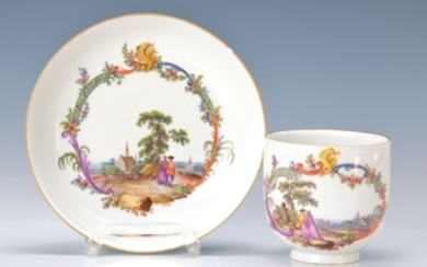 cups with saucer, Meissen, around 1740, painted...