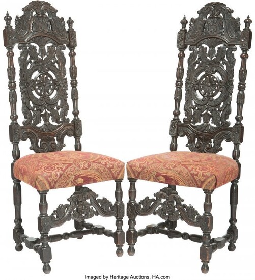 27116: A Pair of Jacobean Revival Carved Oak Hall Chair