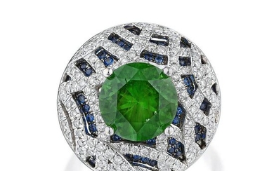 2.72-Carat Demantoid Garnet Sapphire and Diamond Ring