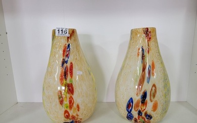 2x large vintage art glass Murano teardrop confetti style va...