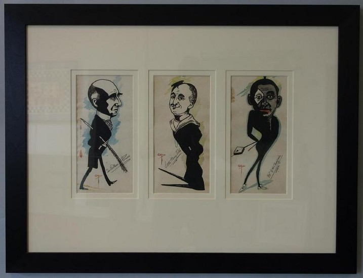 3 Caricature Drawings, British Theatre, Signed