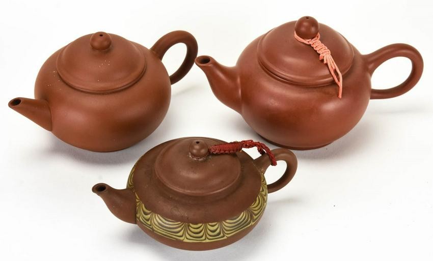 3 Chinese Pottery Teapots Signed