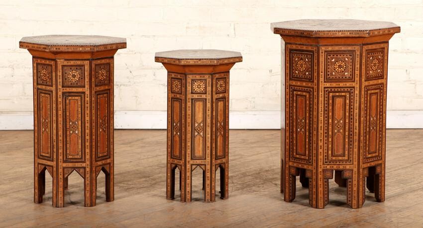 3 GRADUATING SIZED SYRIAN STYLE END TABLES