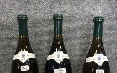 3 bouteilles CHATEAU DE MEURSAULT, Meursault 1er cru, 2002. Blanc