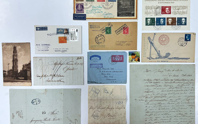 3 stamped envelopes, 5 letters (four pre-philatelic), 1 circled postcard and several stamps from Germany.