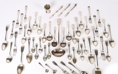 3285116. A QUANTITY OF GEORGE III AND LATER SILVER FLATWARE.
