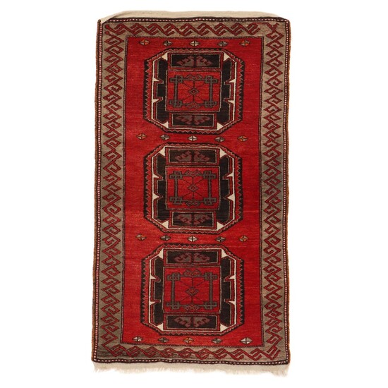 3'3 x 6'1 Hand-Knotted Antique Caucasian Kazak Rug, 1930s