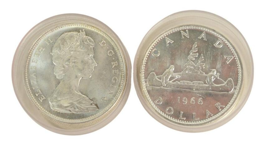 39 Elizabeth II Silver Dollars, 1965, 1966, 1967.